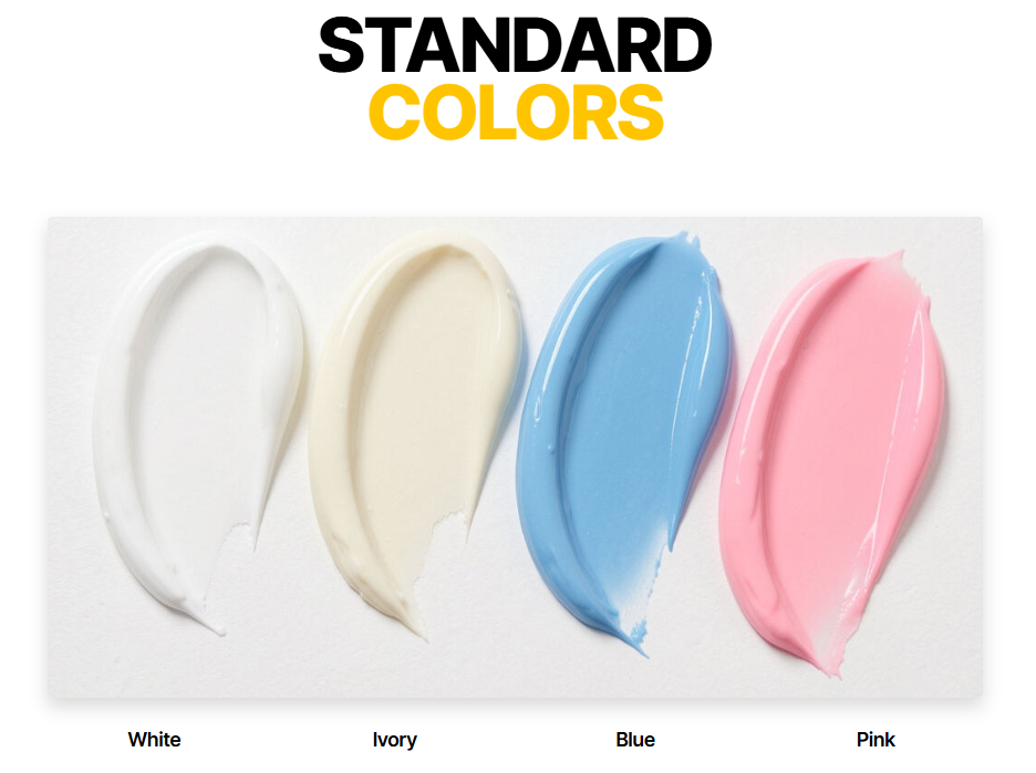 CeraFixe standard colours: white, ivory, blue and pink