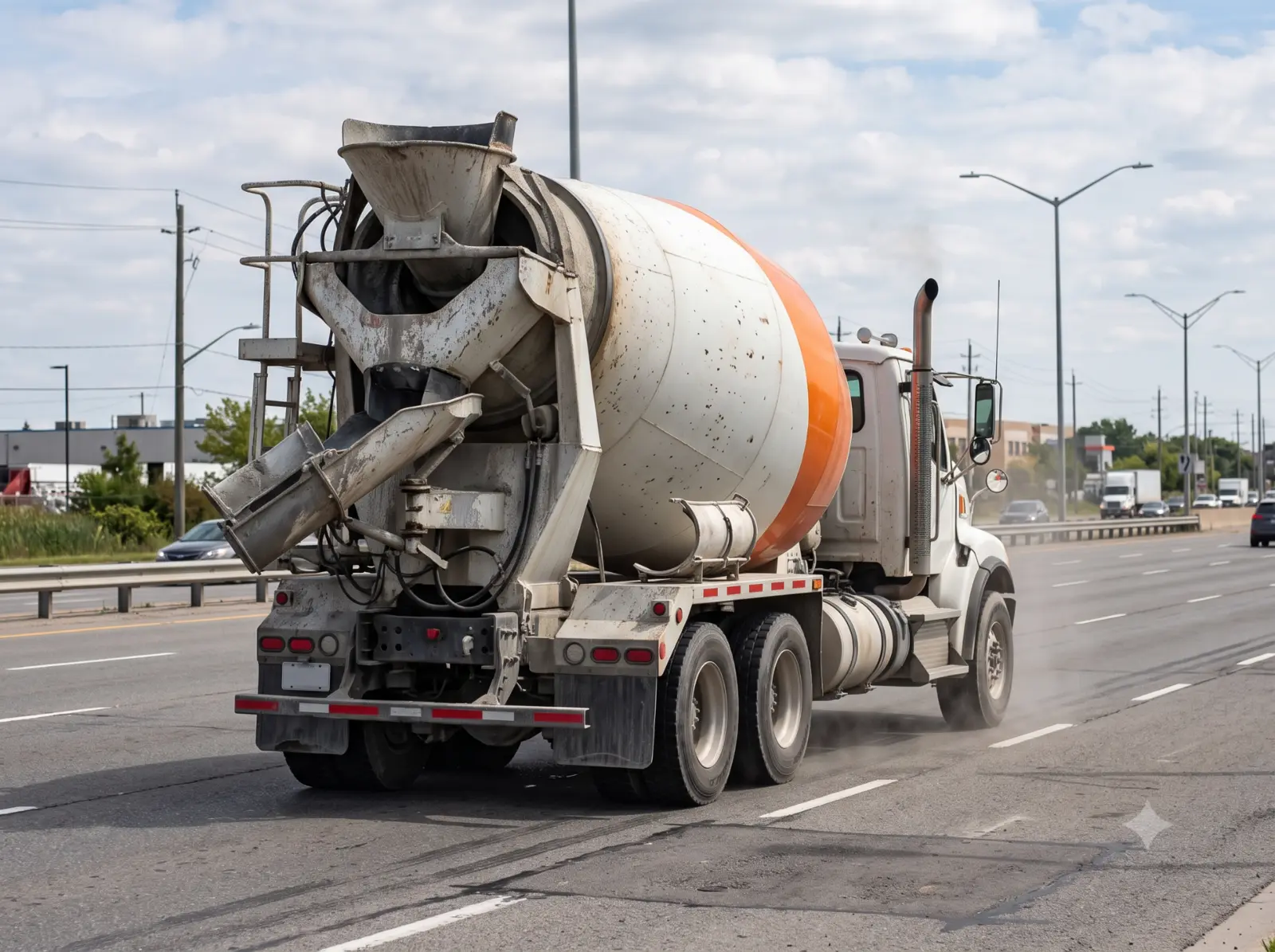 Ready-mix concrete truck transporting formulated concrete