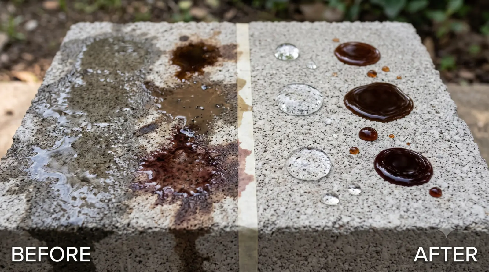 Before and after stain resistance on concrete