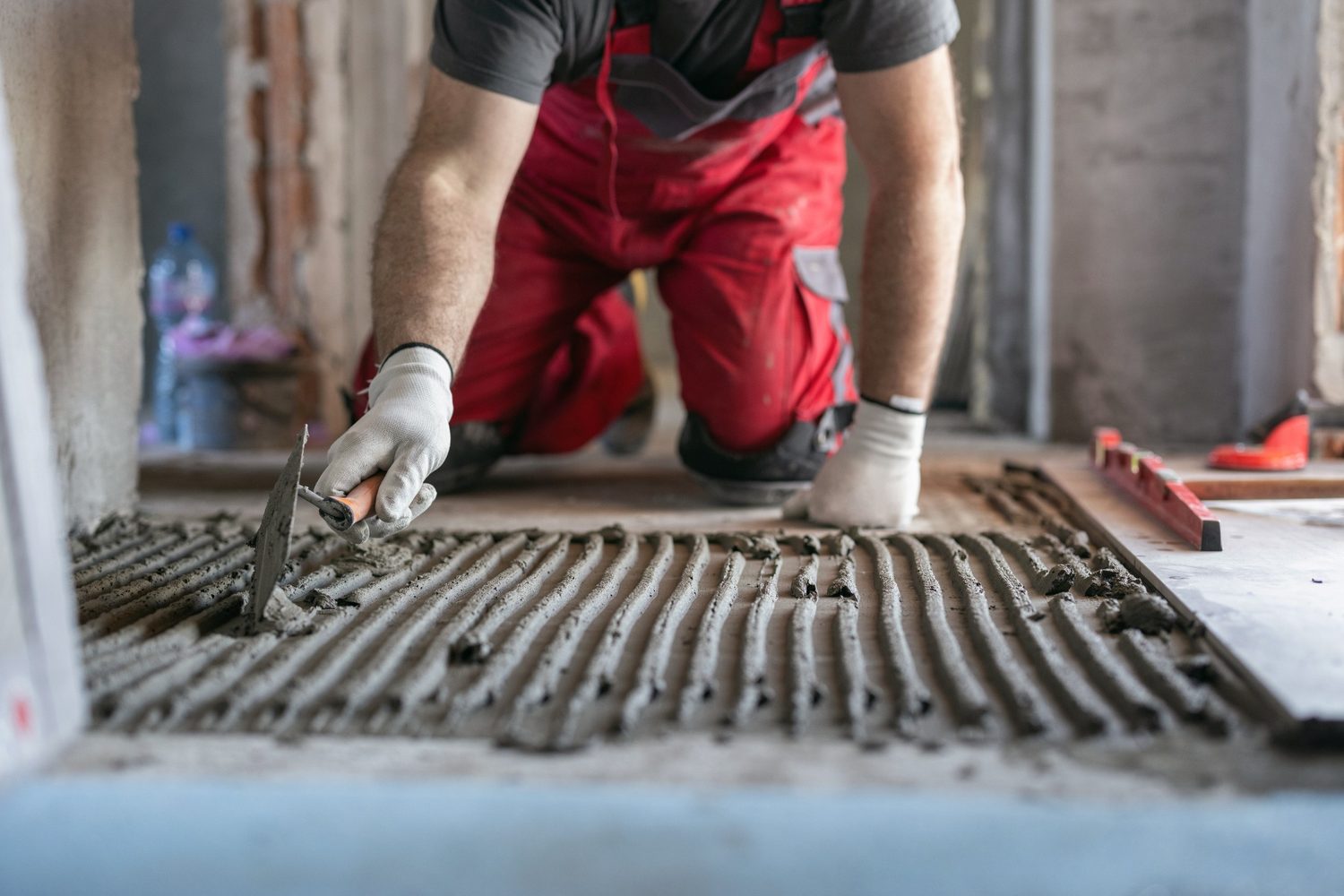 Tile adhesive application