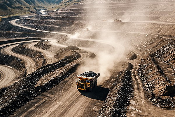 Heavy haul truck travelling on an open-pit mine road