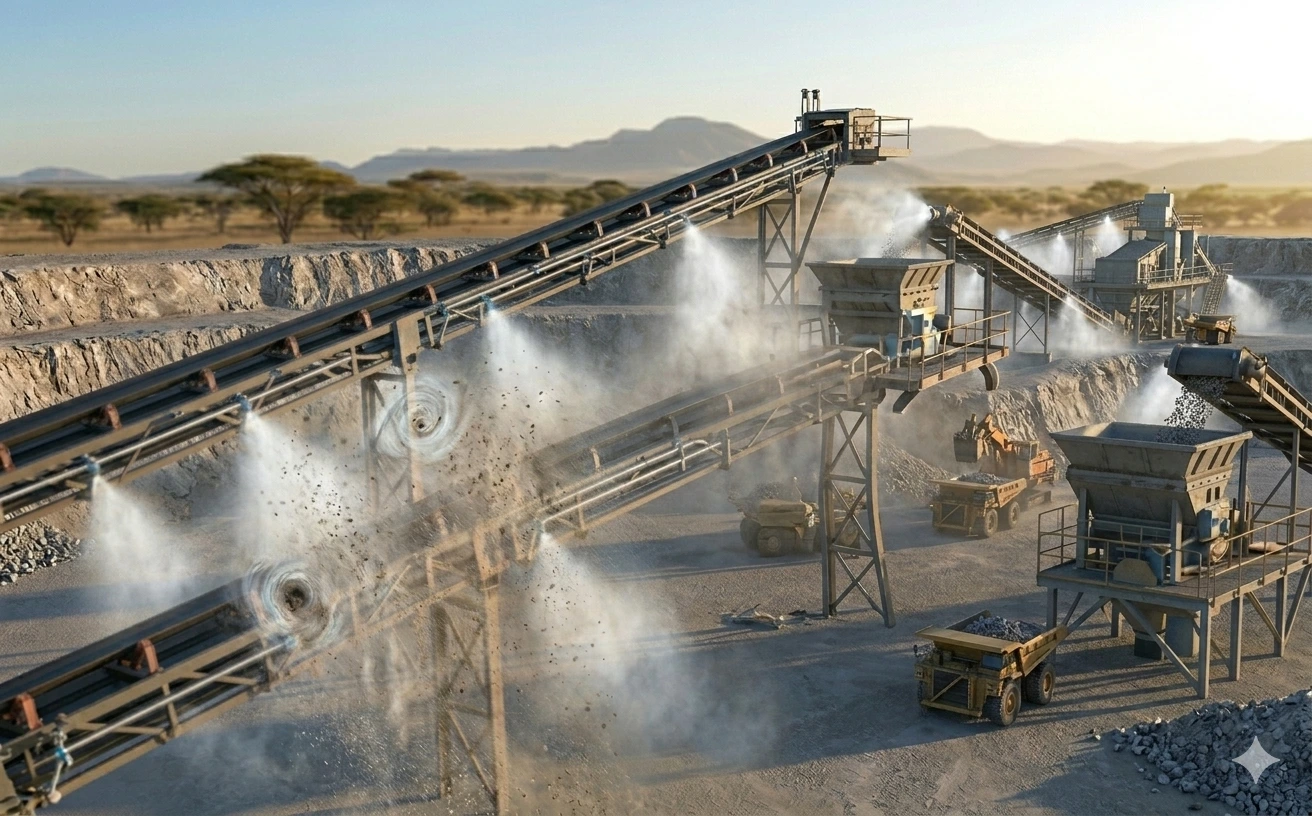Mine processing plant with dust suppression
